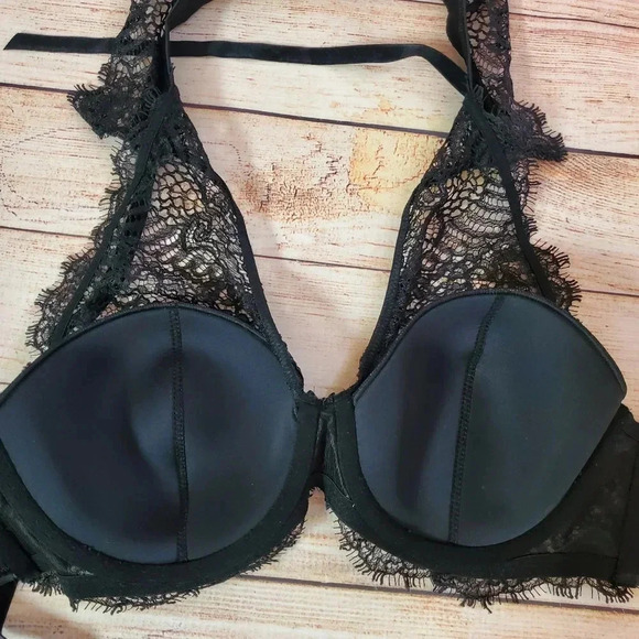 NWT Victoria's Secret 36D Dream Angels Black Lace Demi Bra w/ Collar and Tie - Picture 9 of 11